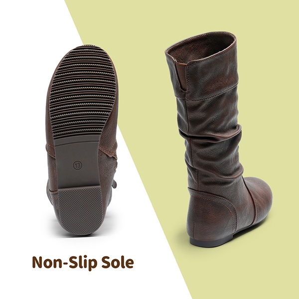 Girls Knee High Boots - BROWN PU - 2